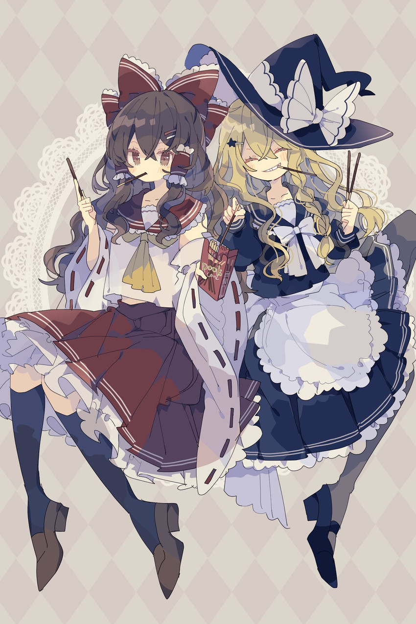 hakurei reimu and kirisame marisa (touhou) drawn by nikorashi-ka