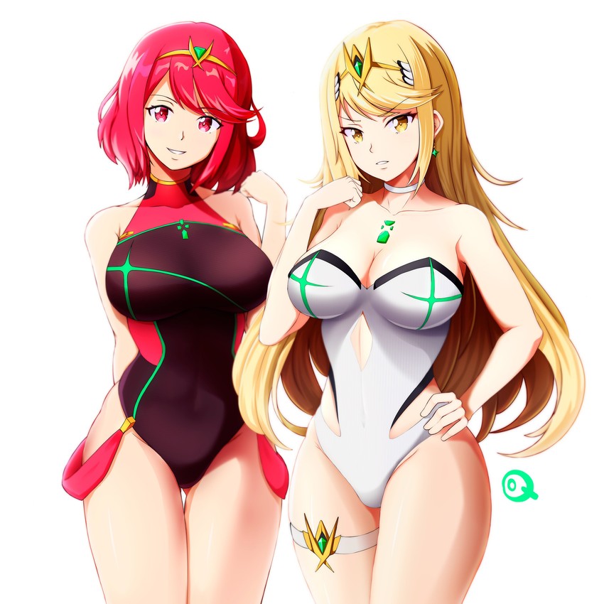 pyra and mythra (xenoblade chronicles and 1 more) drawn by whitelie