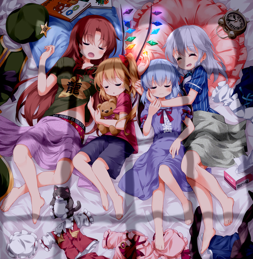 remilia scarlet, flandre scarlet, izayoi sakuya, and hong meiling (touhou) drawn by ruu_(tksymkw)