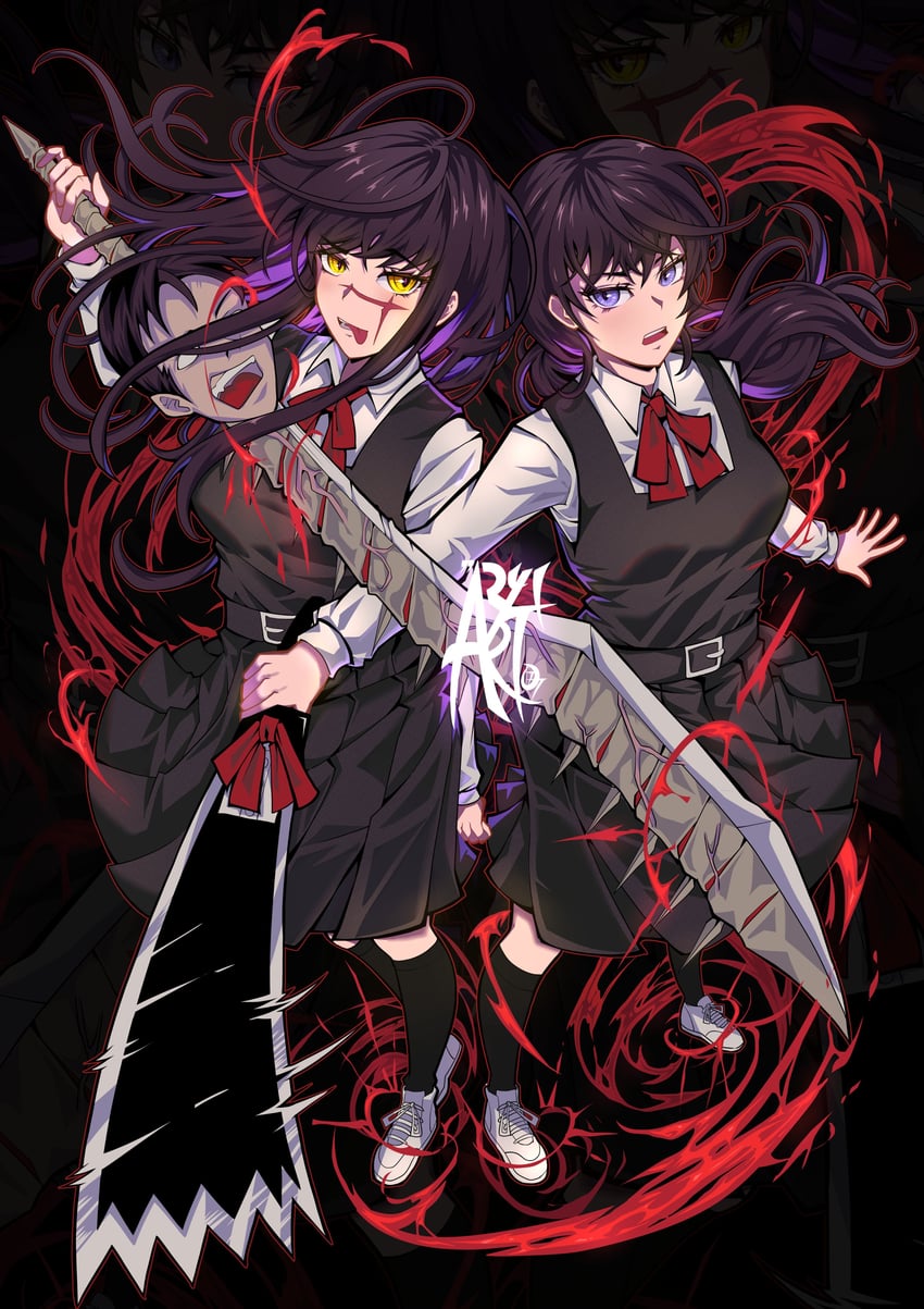 yoru, mitaka asa, and tanaka (chainsaw man) drawn by aryi077
