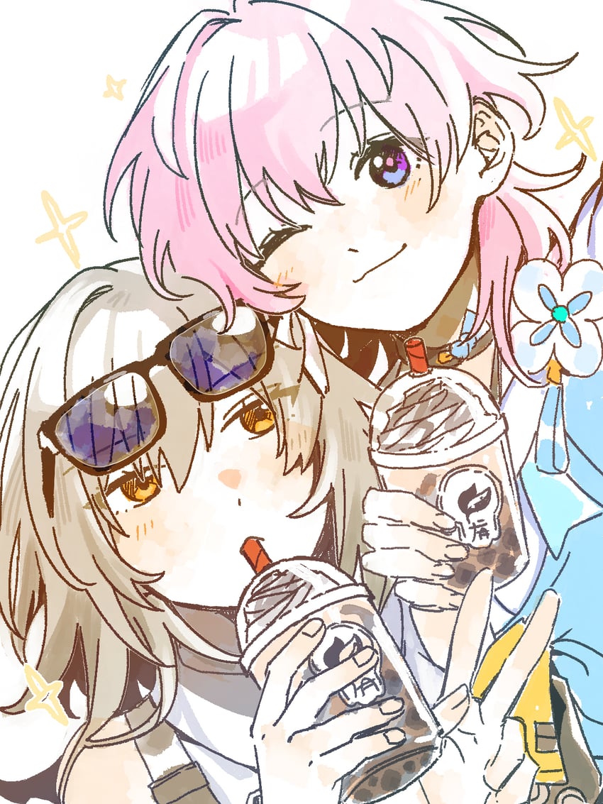 trailblazer, stelle, and march 7th (honkai and 1 more) drawn by rra_(yj)