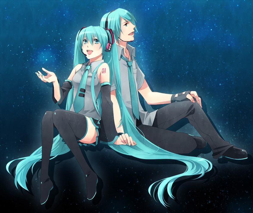 hatsune miku and hatsune mikuo (vocaloid) drawn by celestial_s