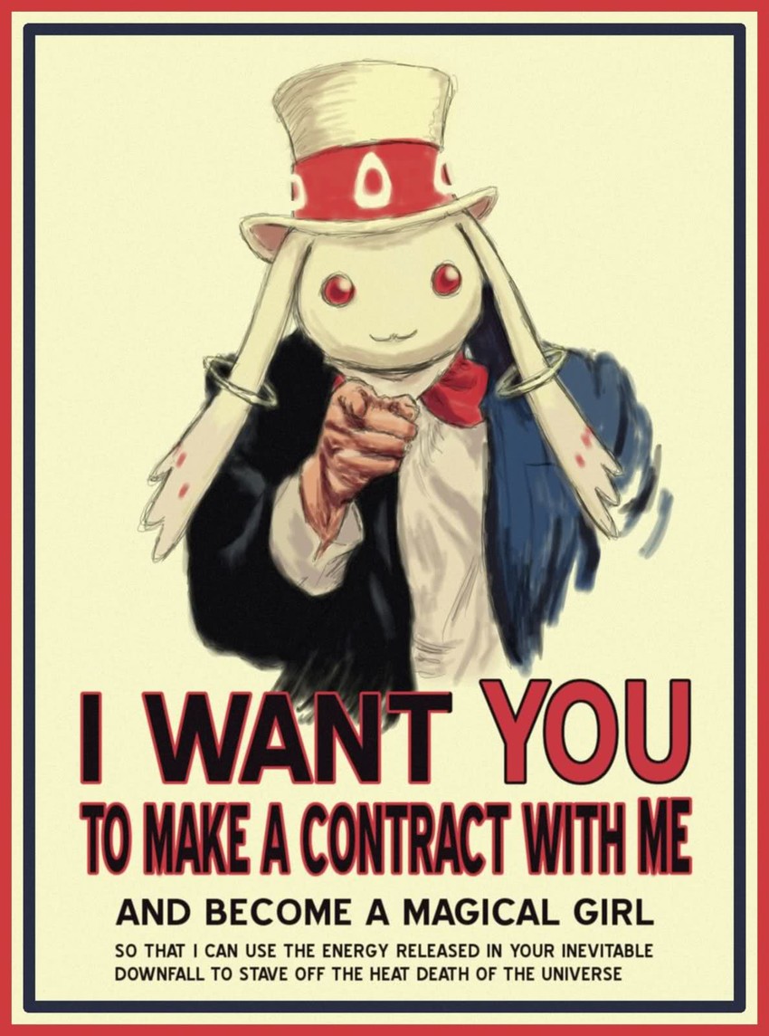 kyubey and uncle sam (mahou shoujo madoka magica and 1 more)