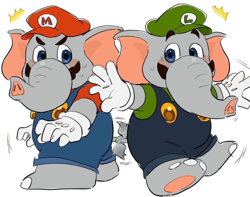 mario, luigi, elephant mario, and elephant luigi (mario and 1 more) drawn by mimimi_(mimimim9999)