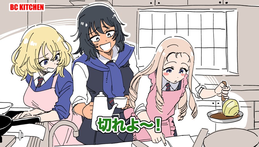 andou, oshida, and marie (girls und panzer) drawn by yukataro