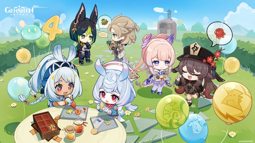 hu tao, sangonomiya kokomi, tighnari, albedo, slime, and 3 more (genshin impact)