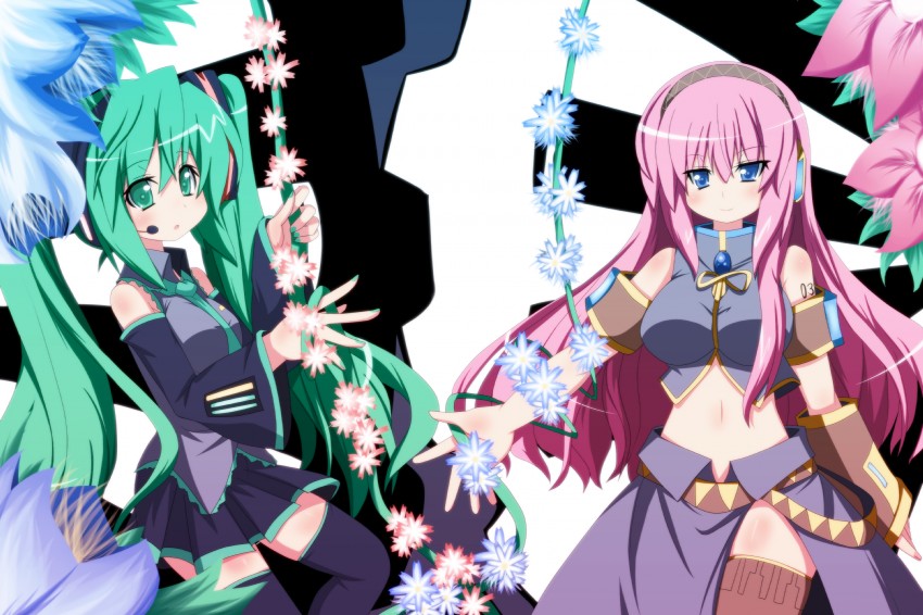 hatsune miku and megurine luka (vocaloid) drawn by oborotsuki_kakeru