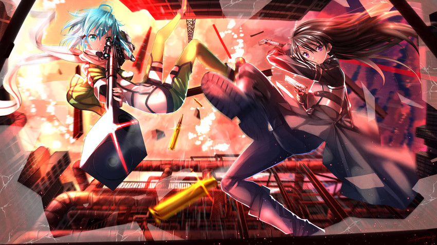 kirito and sinon (sword art online) drawn by swordsouls
