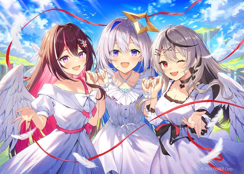 sakamata chloe, amane kanata, and azki (hololive) drawn by ichikawa_haru