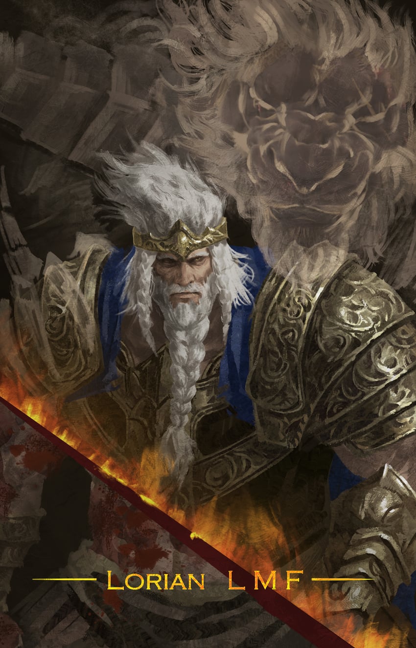 godfrey first elden lord, serosh, and hoarah loux (elden ring) drawn by lorianlmf