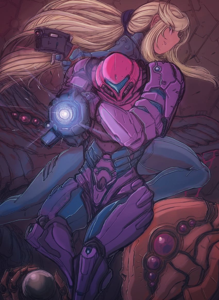 samus aran, kraid, and chozo statue (metroid) drawn by doekuramori
