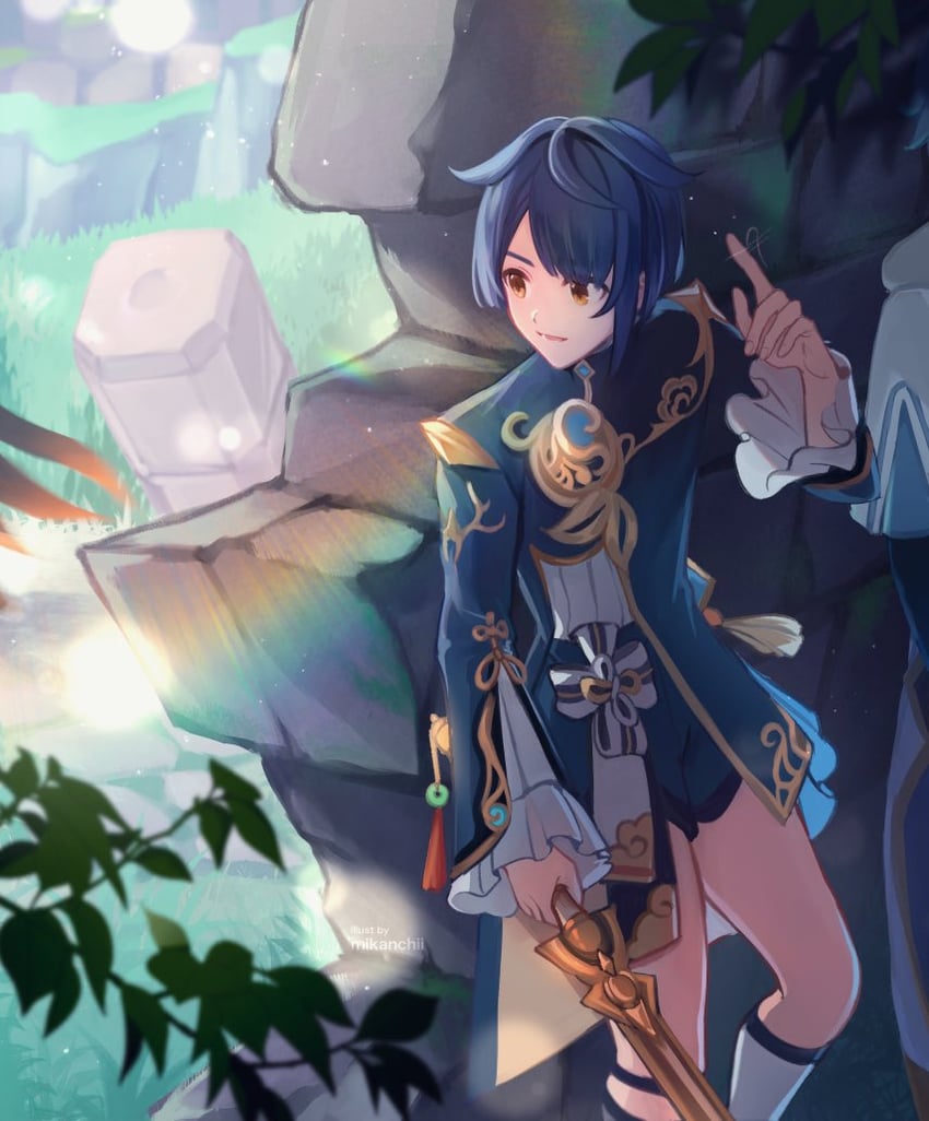 xingqiu and chongyun (genshin impact) drawn by mikanchii