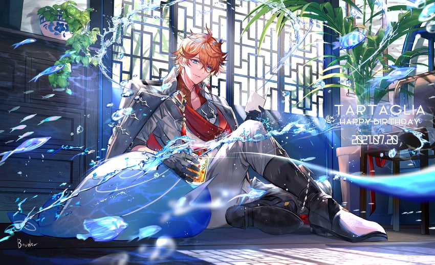 tartaglia (genshin impact) drawn by border0715