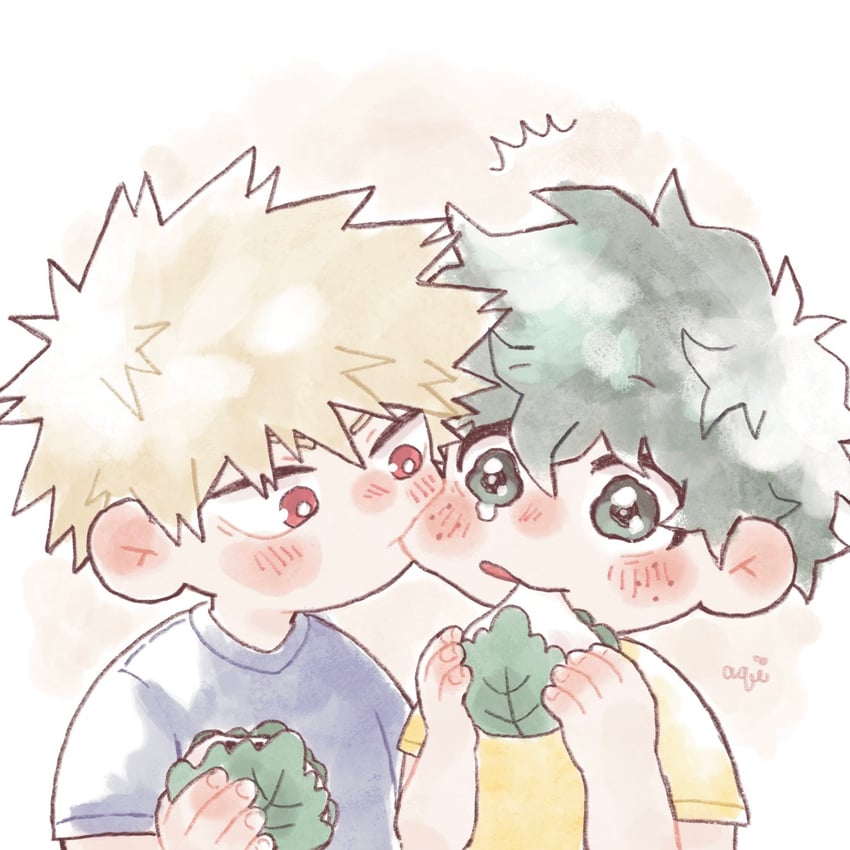 midoriya izuku and bakugou katsuki (boku no hero academia) drawn by aqistory