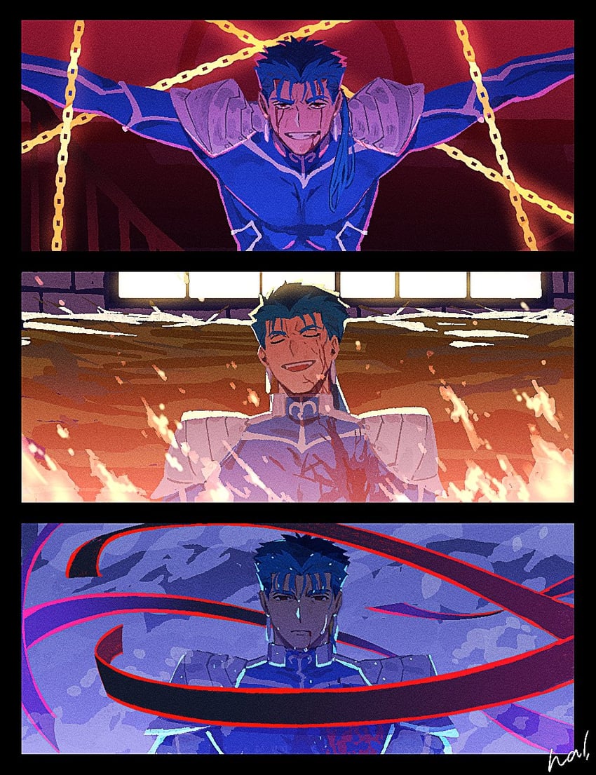 cu chulainn (fate and 3 more) drawn by hal_(haaaalhal)