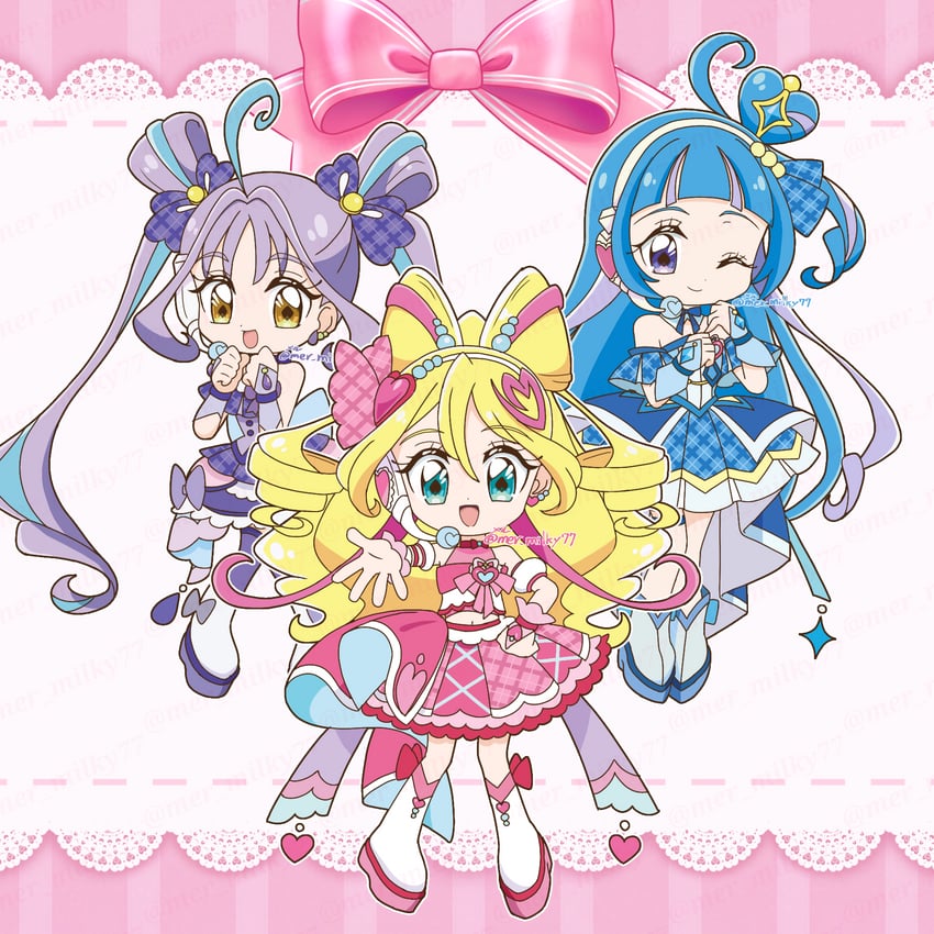 sakura uta, cure idol, shigure kokoro, aokaze nana, cure wink, and 1 more (precure and 1 more) drawn by meru_(mer_milky77)