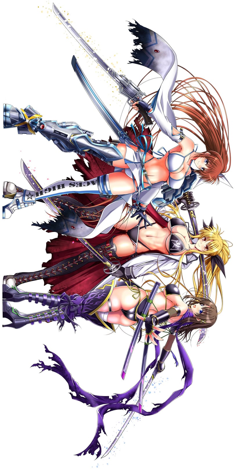fate testarossa, takamachi nanoha, and yagami hayate (lyrical nanoha and 1 more) drawn by kiriya_(aprikose_0312)