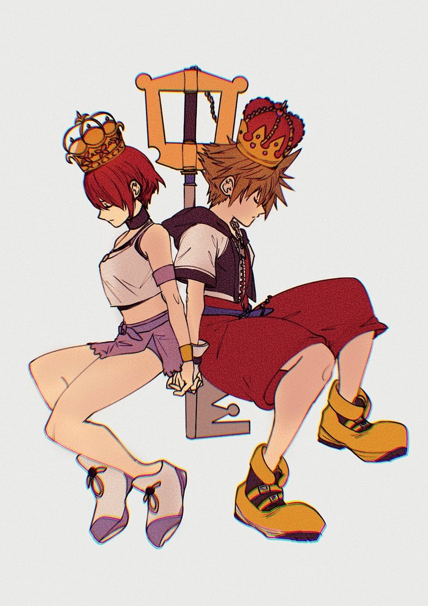 sora and kairi (kingdom hearts) drawn by sera_(serappi)