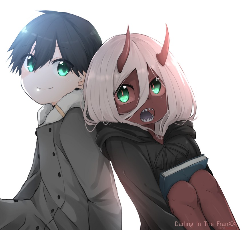 zero two and hiro (darling in the franxx) drawn by surato