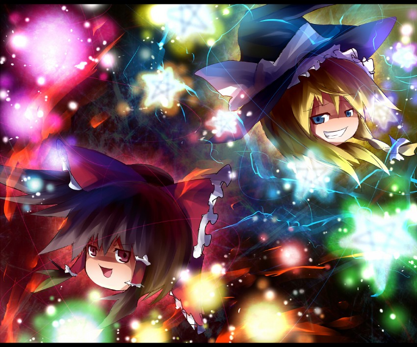 hakurei reimu and kirisame marisa (touhou) drawn by ayakashi_(monkeypanch)