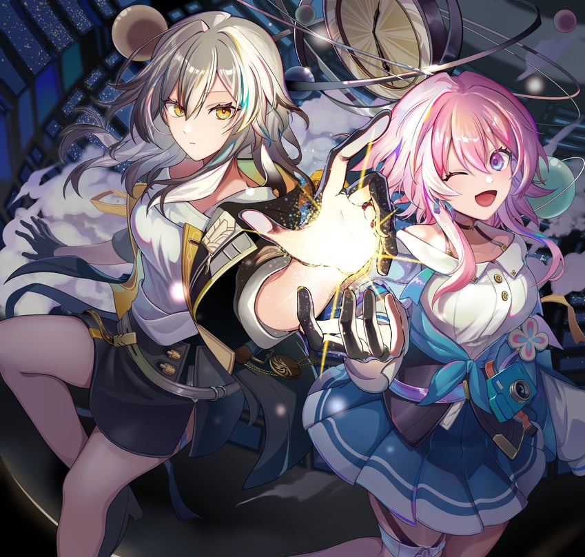 trailblazer, stelle, and march 7th (honkai and 1 more) drawn by yamagishi-sota