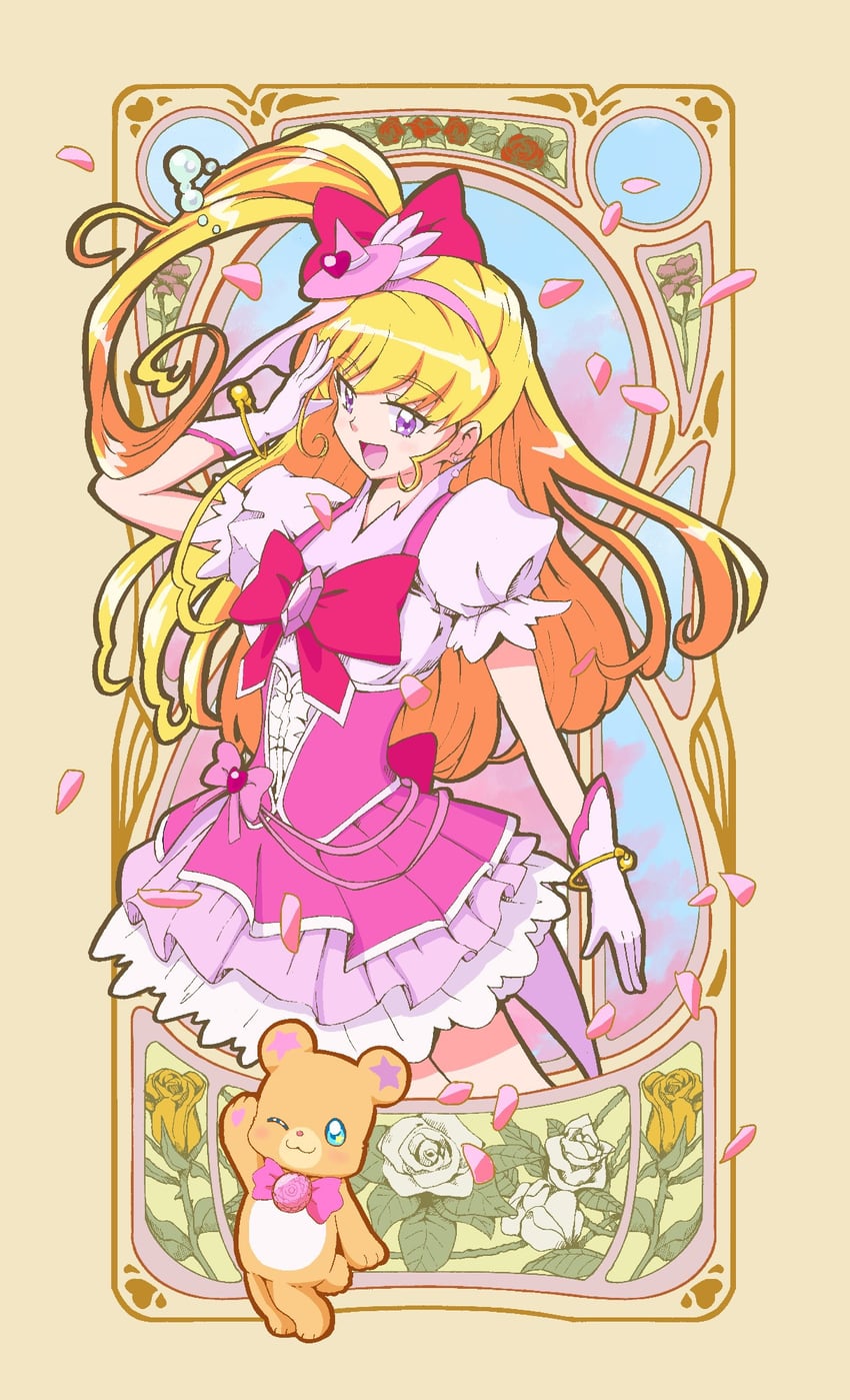 asahina mirai, cure miracle, and mofurun (precure and 1 more) drawn by kagekaku