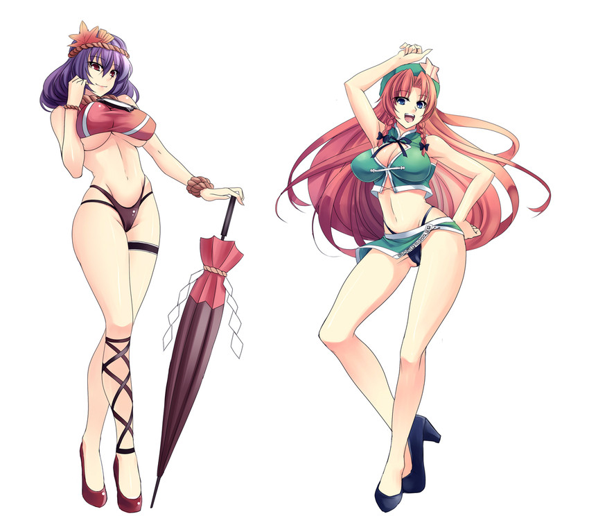 hong meiling and yasaka kanako (touhou) drawn by kinntarou