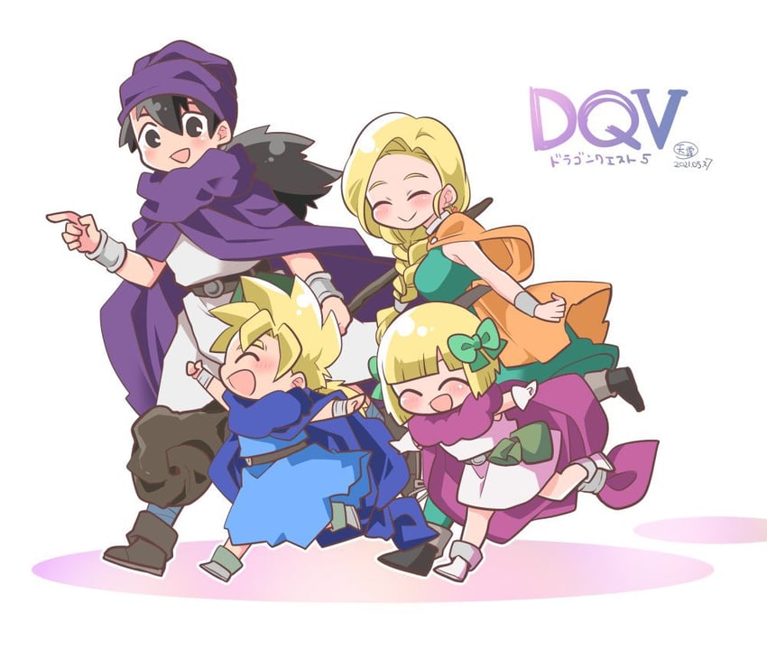 bianca, hero, hero's daughter, and hero's son (dragon quest and 1 more) drawn by amagiri_dia