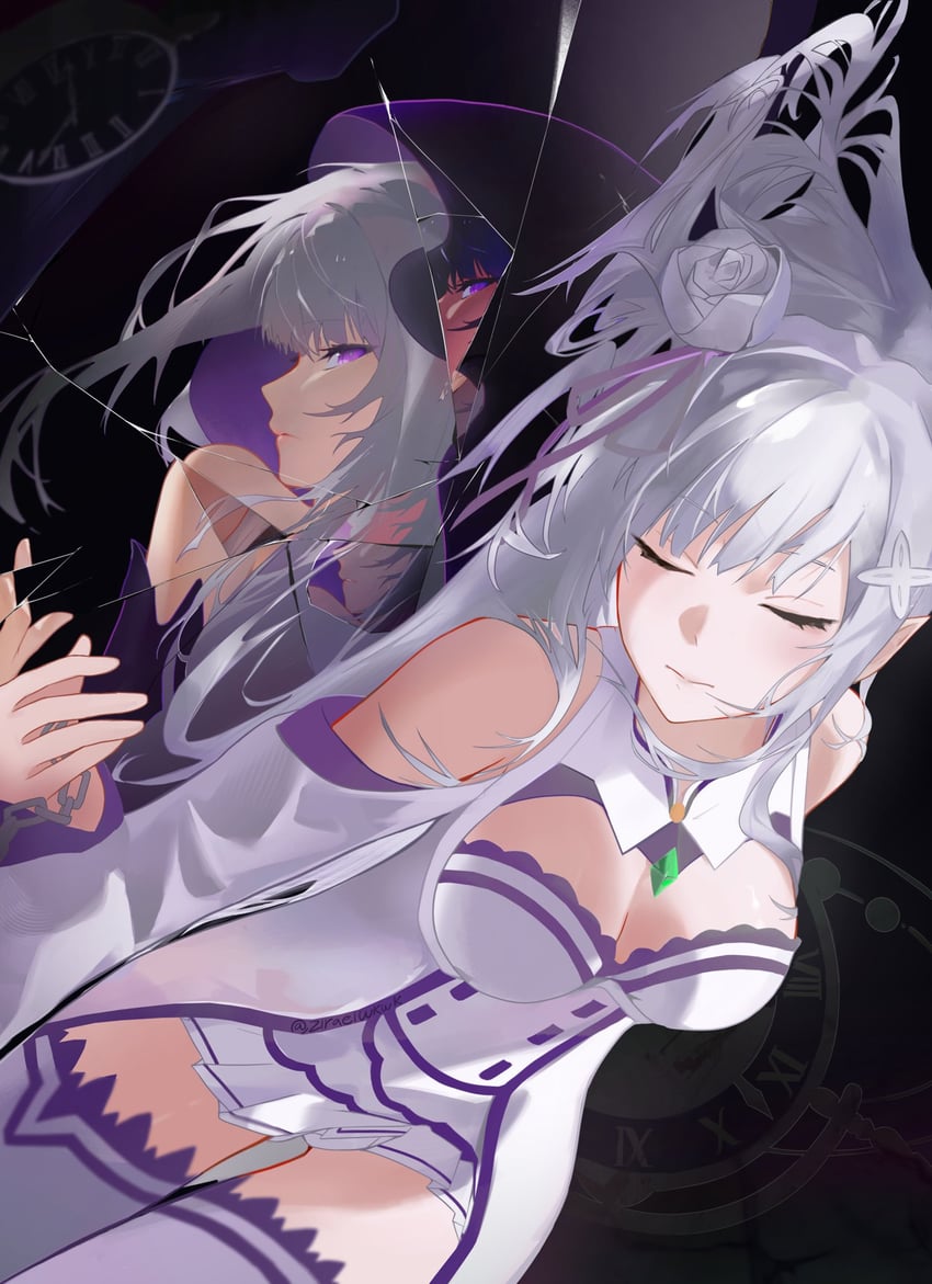 emilia and satella (re:zero kara hajimeru isekai seikatsu) drawn by zirael_1