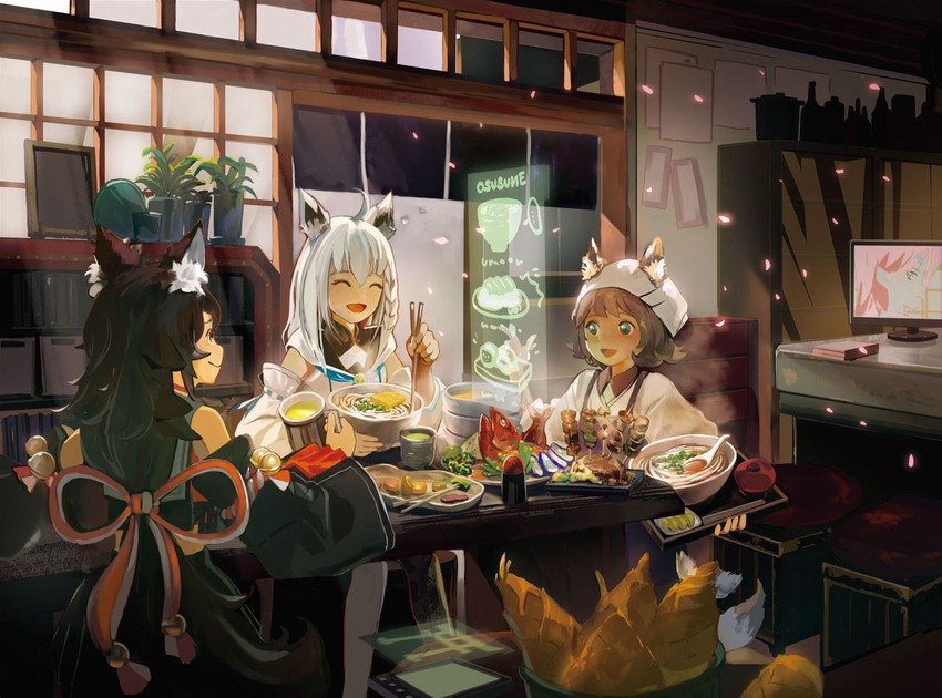 shirakami fubuki, sakura miko, ookami mio, oruyanke, and mizore (hololive and 2 more)