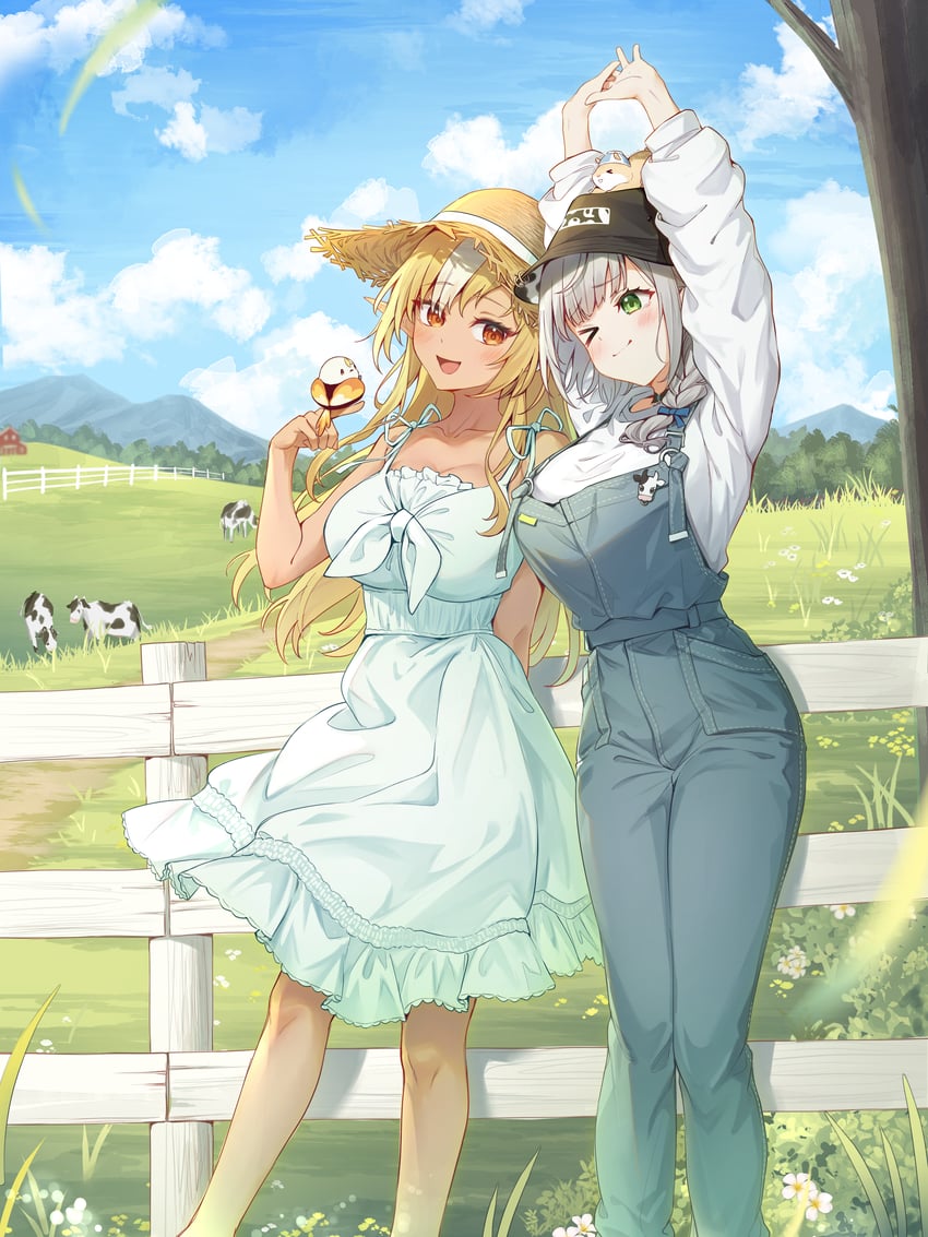 shirogane noel, shiranui flare, elfriend, and dan'in-san (hololive) drawn by tang-du