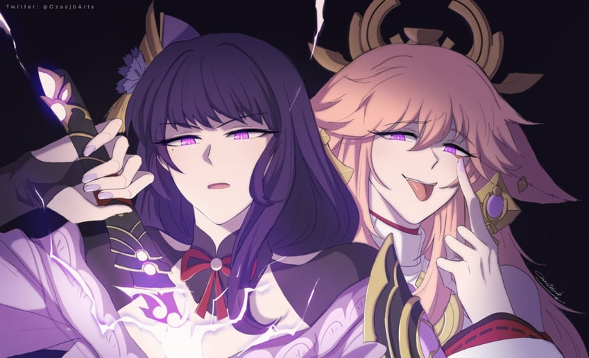 raiden shogun and yae miko (genshin impact) drawn by cesar_zebrah