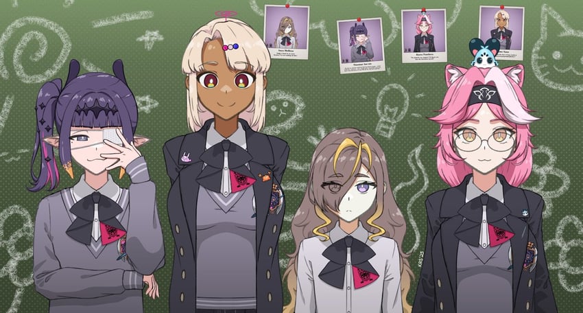 ninomae ina'nis, raora panthera, tsukumo sana, and anya melfissa (hololive and 2 more) drawn by yeetrbium