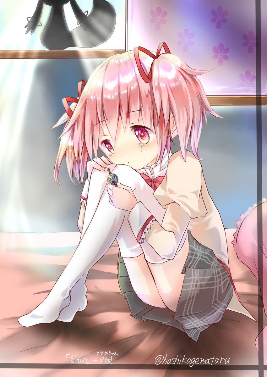 kaname madoka and kyubey (mahou shoujo madoka magica) drawn by hoshikage_wataru