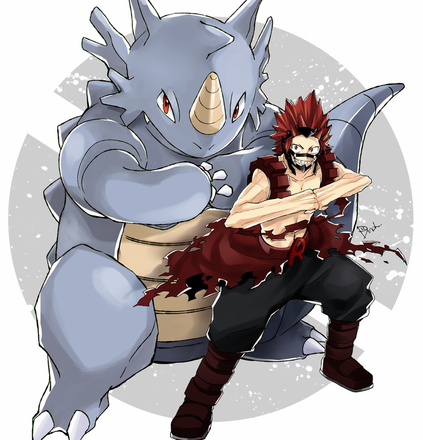 kirishima eijiro and rhydon (pokemon and 1 more) drawn by dandel