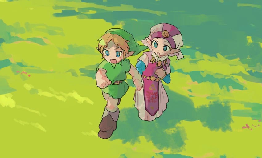 link, princess zelda, young link, and young zelda (the legend of zelda and 1 more) drawn by yamori_(yamoooon21)