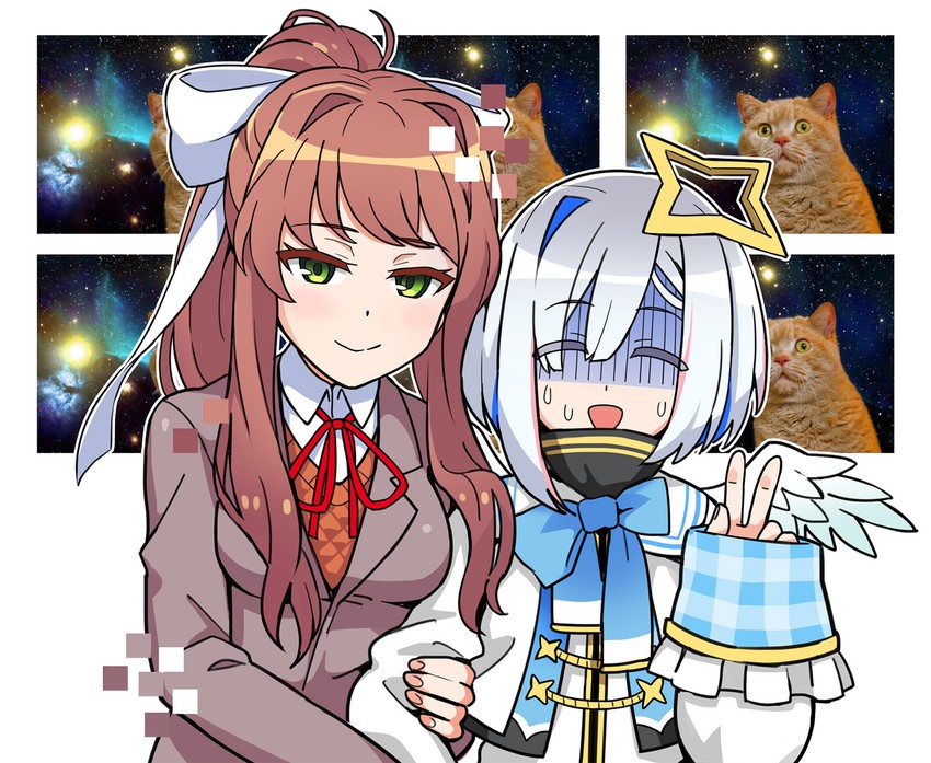 amane kanata and monika (hololive and 1 more) drawn by yoban