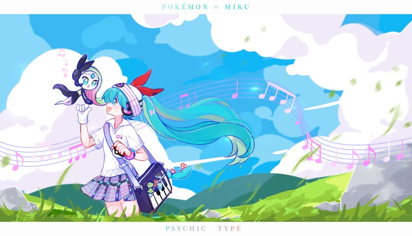 hatsune miku, meloetta, and psychic miku (pokemon and 2 more) drawn by rinfreschi_0v0
