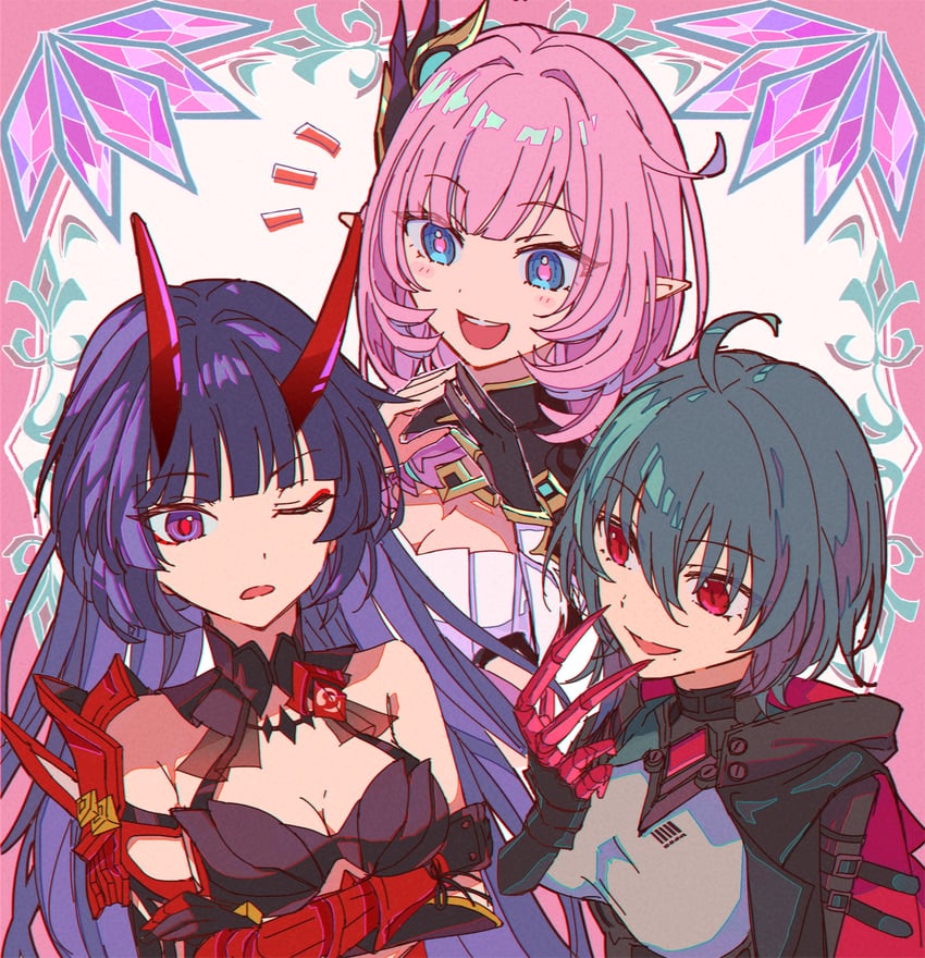 elysia, raiden mei, and raven (honkai and 1 more) drawn by papipiko