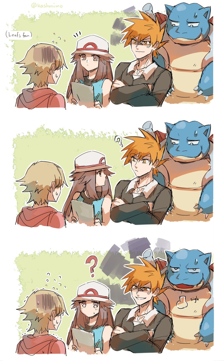 blue oak, leaf, and blastoise (pokemon and 1 more) drawn by kash-phia
