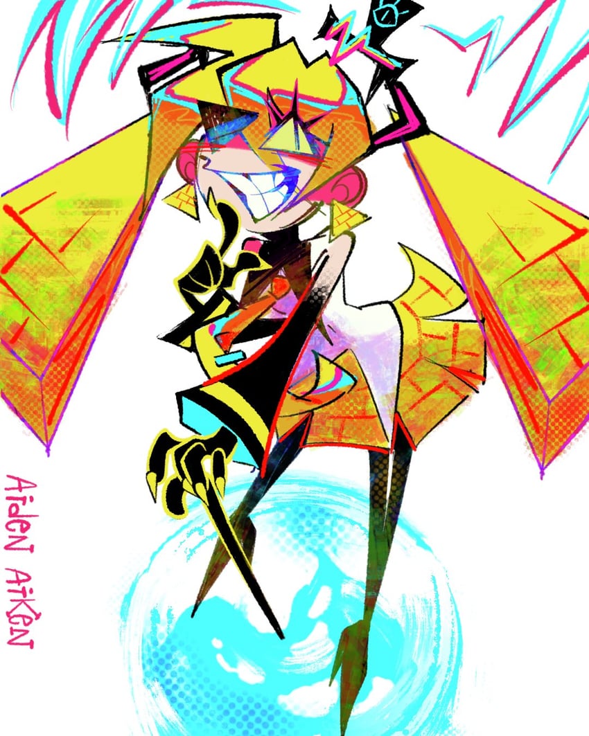 hatsune miku and bill cipher (vocaloid and 2 more) drawn by aiden_aiken