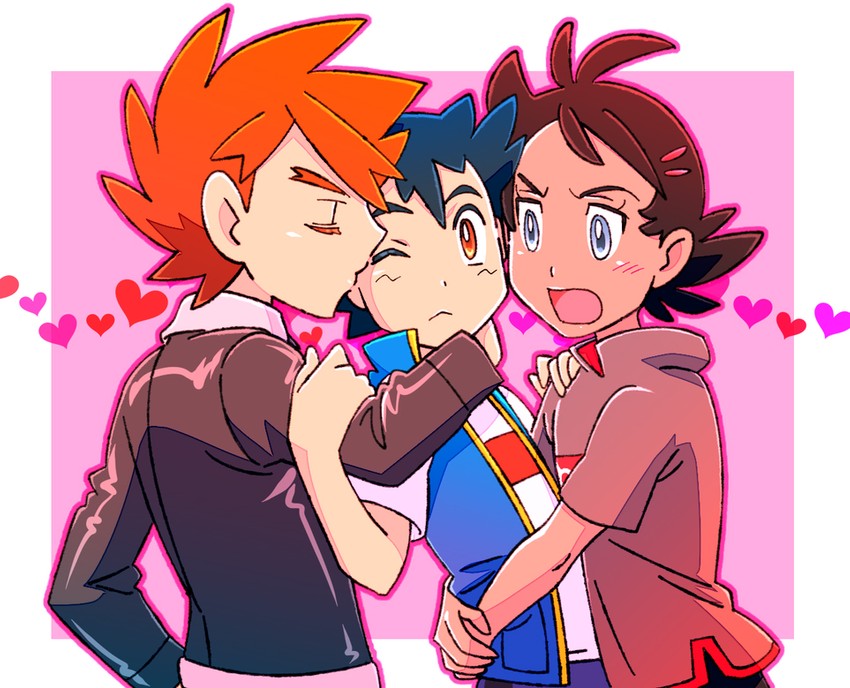 ash ketchum, goh, and gary oak (pokemon and 1 more) drawn by amada