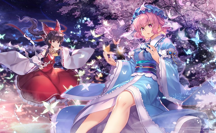 hakurei reimu and saigyouji yuyuko (touhou and 1 more) drawn by capura_lin