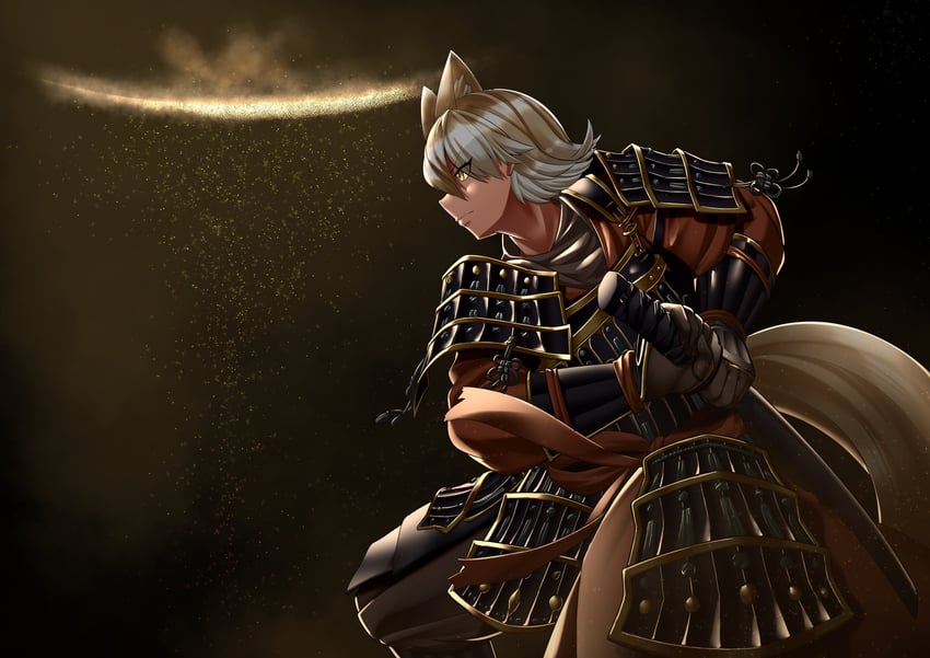 tarnished, coyote, and samurai (kemono friends and 2 more) drawn by kawanami_eito