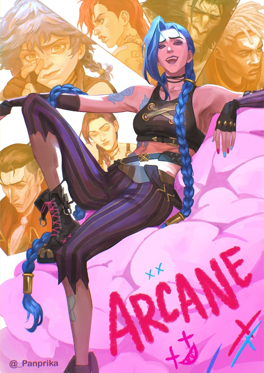 jinx, vi, arcane jinx, arcane vi, ekko, and 5 more (league of legends and 1 more) drawn by panprika11