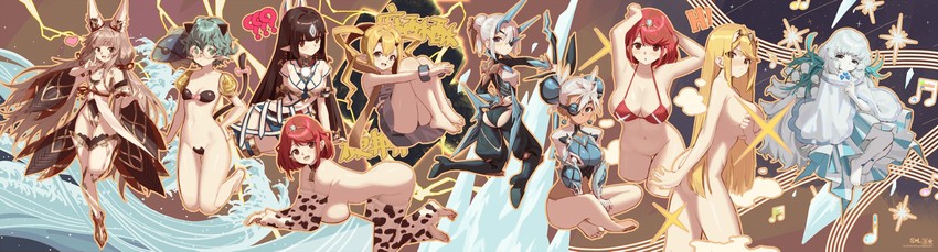 pyra, mythra, nia, pandoria, praxis, and 4 more (xenoblade chronicles and 1 more) drawn by songchuan_li
