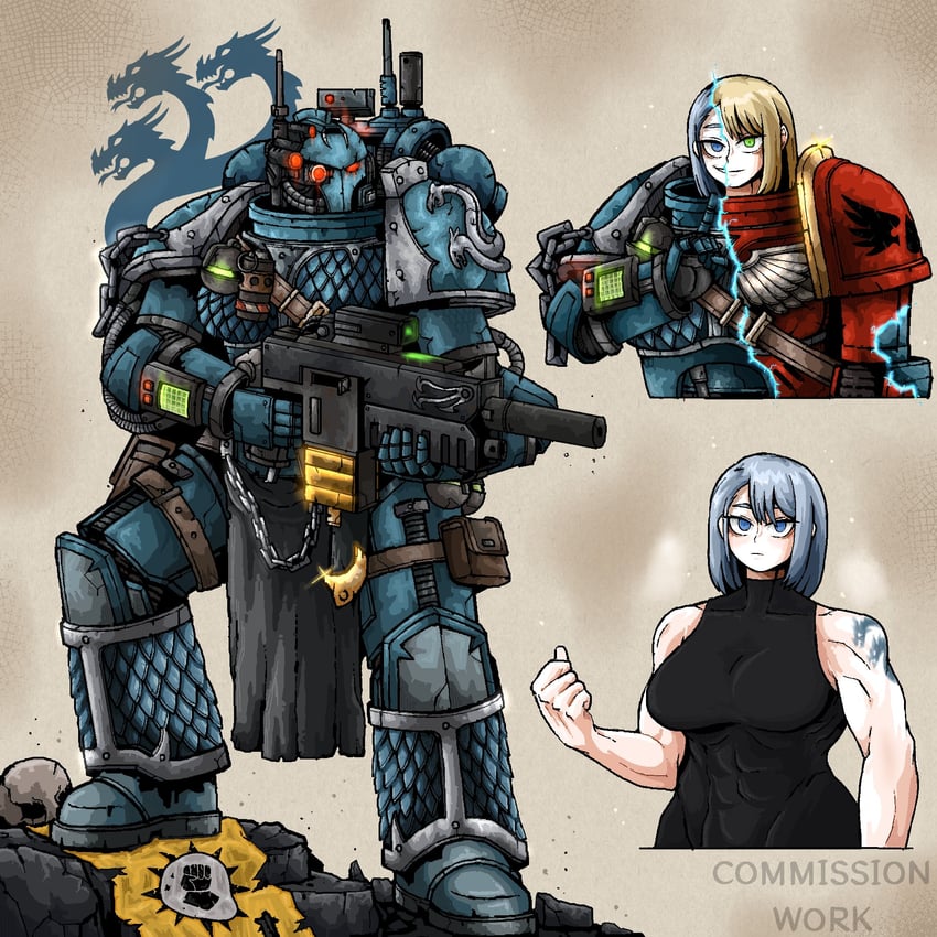 adeptus astartes and chaos space marine (warhammer 40k) drawn by octosoup