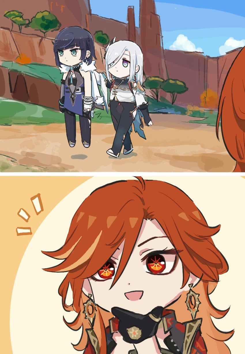 shenhe, yelan, and mavuika (genshin impact) drawn by xinzoruo