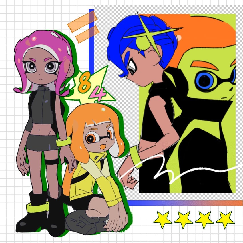 inkling player character, inkling girl, octoling player character, octoling girl, inkling boy, and 4 more (splatoon and 2 more) drawn by hg_swdiary