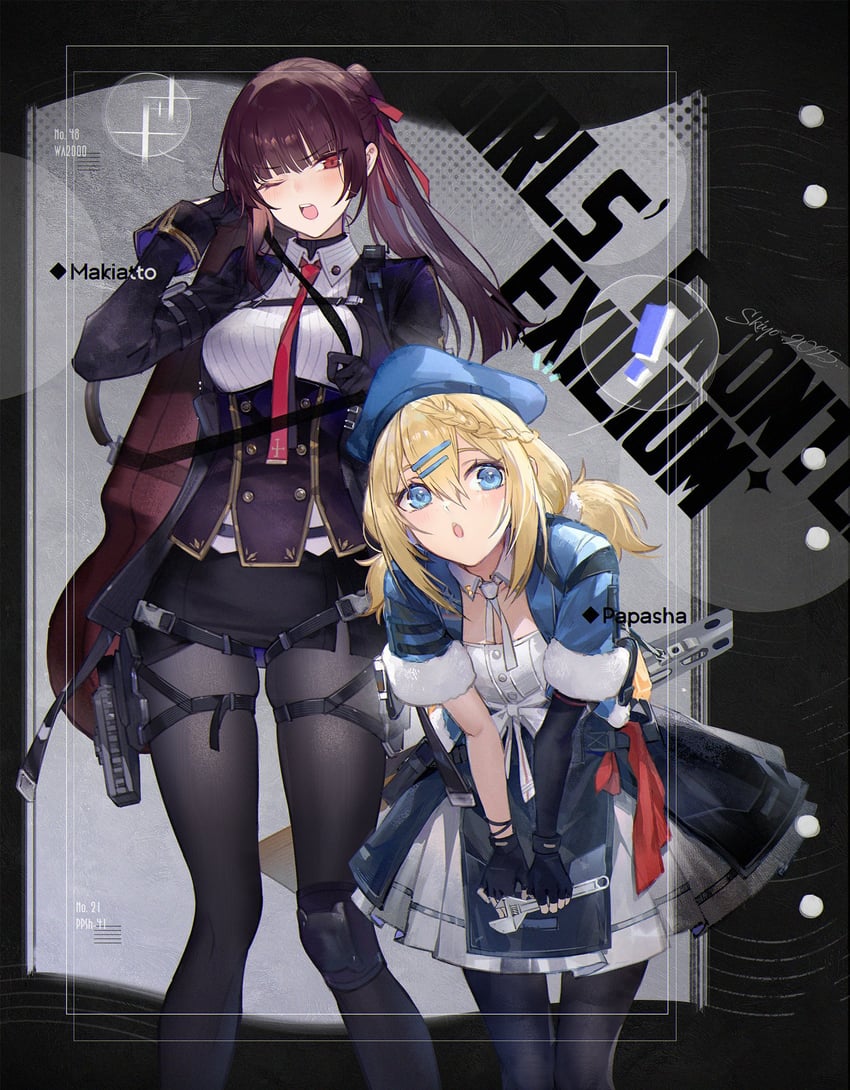 wa2000, makiatto, ppsh-41, and papasha (girls' frontline and 1 more) drawn by kistina